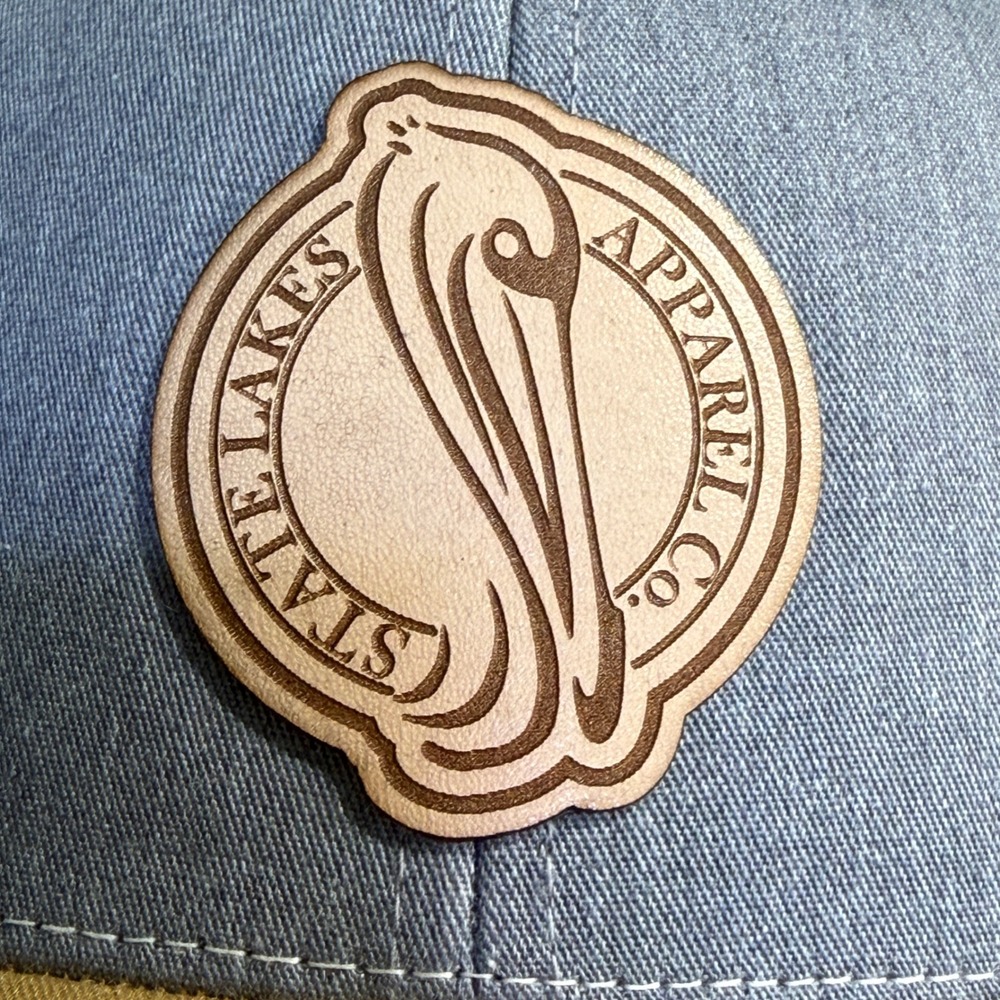 State Lakes Apparel Co Richardson‎ Trucker Hat Grey Yellow Leather Pelican Patch